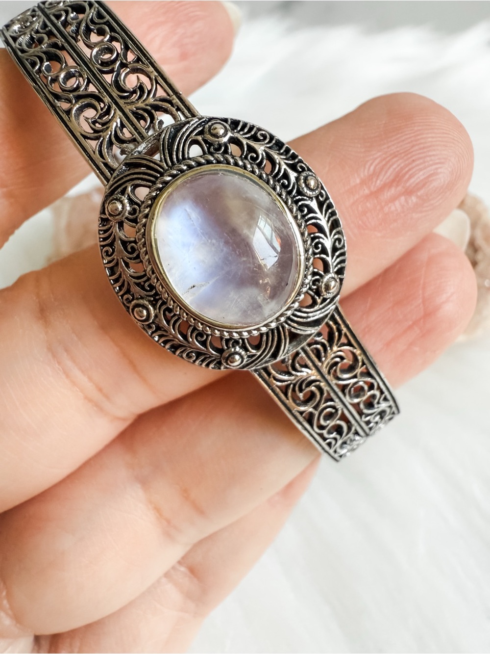 Moonstone Filigree Silver tone Bracelet